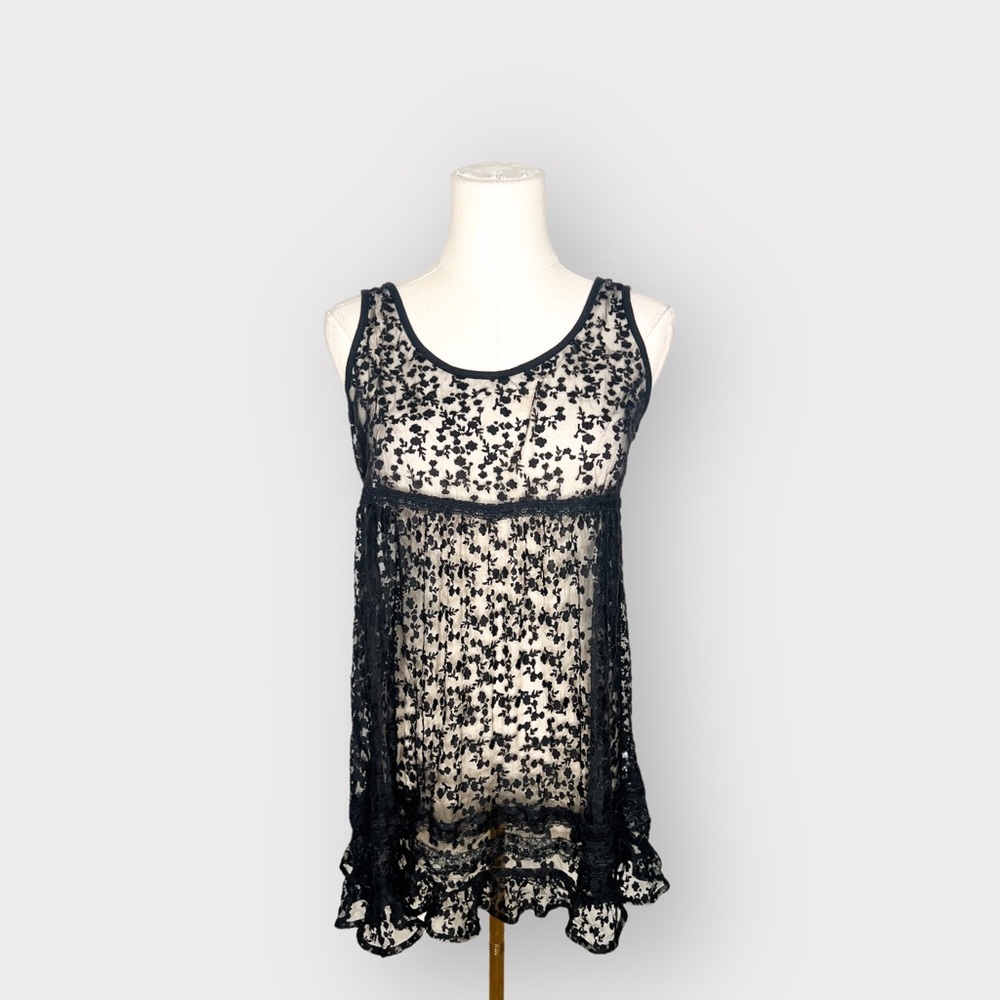 OVS Black Floral Sheer Dress (Sz M)